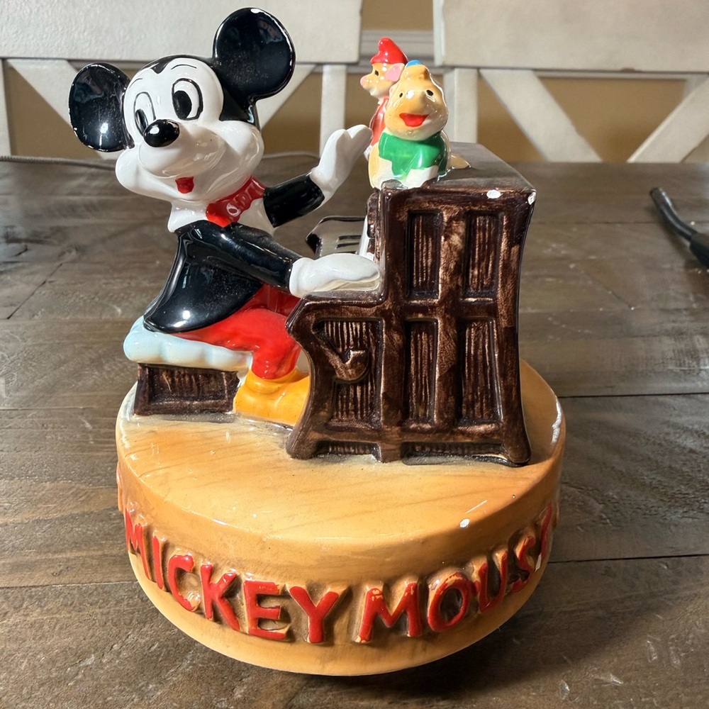 Disney Mickey Mouse Ceramic Piano Music Box - Black, Red, Brown, Yellow